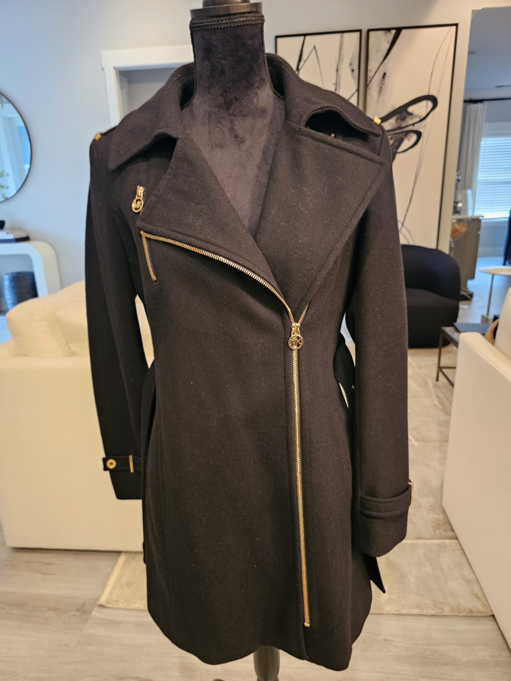 Michael Kors Black Peacoat with Gold Hardware